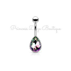 Rainbow Tear Drop Belly Button Ring